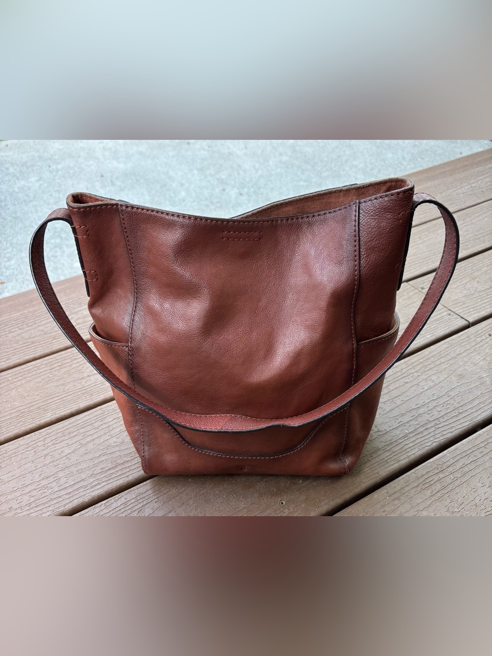 Frye Leather Side Pocket Hobo Shoulder Bag - Cognac EUC